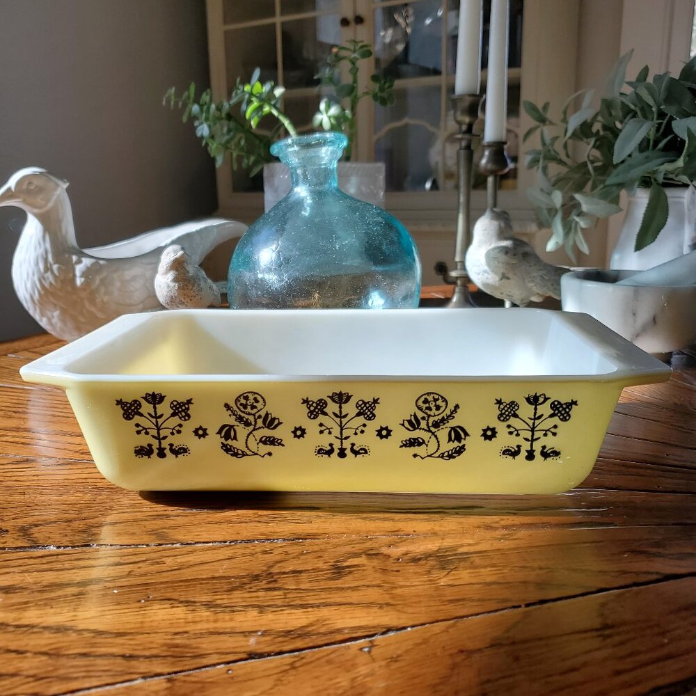 RARE Vintage Pyrex | Yellow Embroidery | Black Needlepoint | Space Saver